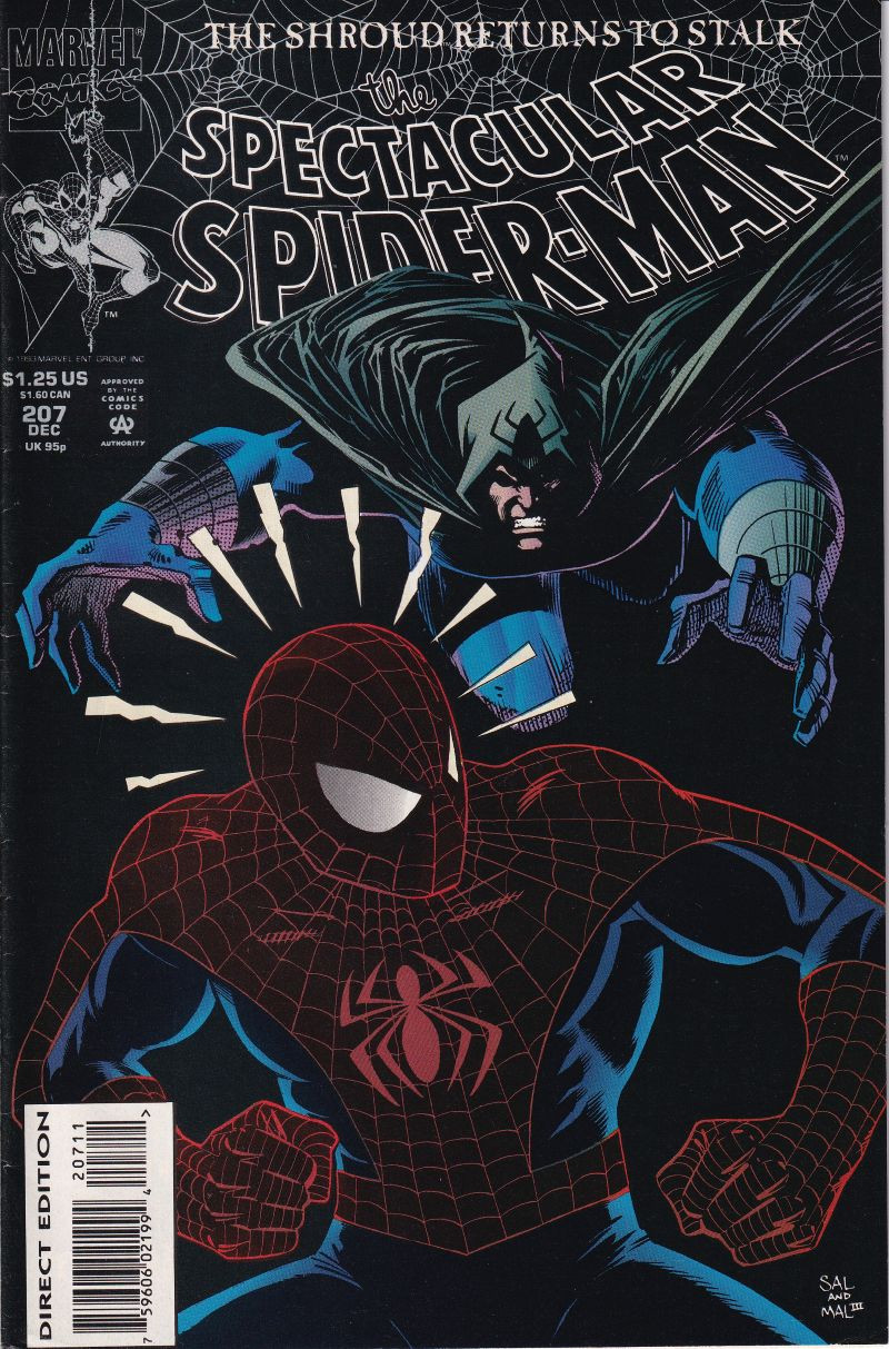 Couverture de Spectacular Spider-Man Vol.1 (Peter Parker, The) (1976) -207- The Shroud Returns To Stalk The Spectacular Spider-Man
